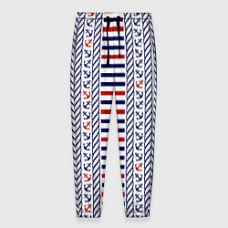 Брюки на резинке мужские Полосатый морской орнамент с якорями, цвет: 3D-принт