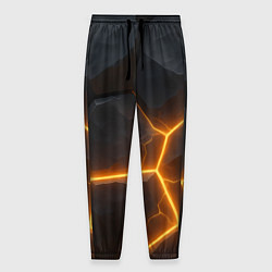 Брюки на резинке мужские Черные плиты с оранжевой молнией, цвет: 3D-принт