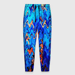 Брюки на резинке мужские Сине-голубой стекающая абстракция, цвет: 3D-принт