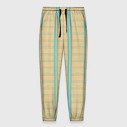 Брюки на резинке мужские Color beige cage light blue stripes, цвет: 3D-принт
