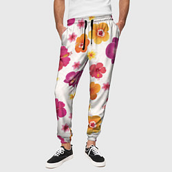 Брюки на резинке мужские Тропический букет - узор с яркими гибискусами и ор, цвет: 3D-принт — фото 2