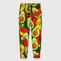 Брюки на резинке мужские Авокадо, бананы, перцы чили улыбаются - паттерн фр, цвет: 3D-принт