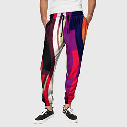 Брюки на резинке мужские Красный абстрактные волнистые полосы, цвет: 3D-принт — фото 2