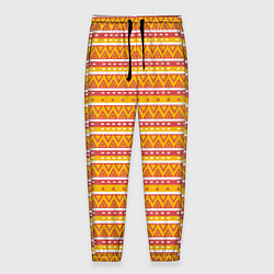Брюки на резинке мужские Этнические треугольники паттерн желтый с розовым, цвет: 3D-принт
