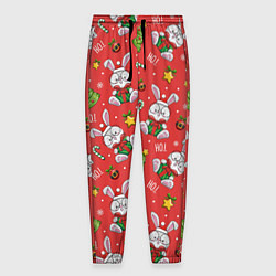 Брюки на резинке мужские Новогодний паттерн с зайчиком, цвет: 3D-принт