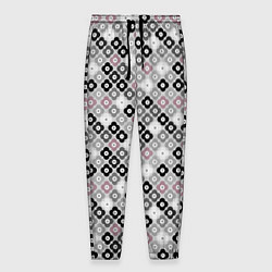 Брюки на резинке мужские Цветочный серо-розовый узор ретро, цвет: 3D-принт