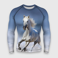 Мужской рашгард Белая лошадь скачет по снегу