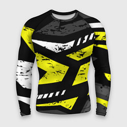Рашгард мужской Black yellow abstract sport style, цвет: 3D-принт