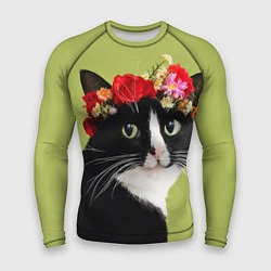 Рашгард мужской Кот и цветы, цвет: 3D-принт