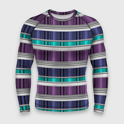 Рашгард мужской Бирюзово-сиреневый полосатый, цвет: 3D-принт