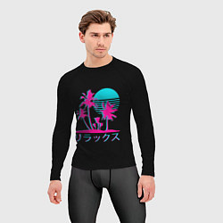 Рашгард мужской Неоновые пальмы Иероглифы Neon Palm Tree, цвет: 3D-принт — фото 2