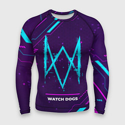 Мужской рашгард Символ Watch Dogs в неоновых цветах на темном фоне