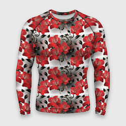 Рашгард мужской Красные абстрактные цветы, цвет: 3D-принт