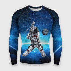 Мужской рашгард Космонавт играет в бейсбол планетой
