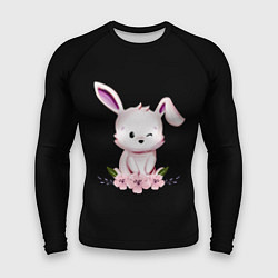 Рашгард мужской Крольчонок С Цветами На Чёрном Фоне, цвет: 3D-принт