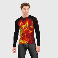 Рашгард мужской Цветок из огня на чёрном фоне, цвет: 3D-принт — фото 2
