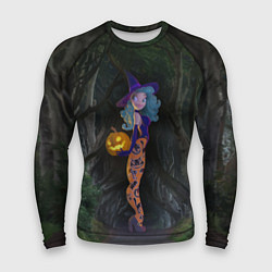 Рашгард мужской Ведьма с тыквой и в крутых колготках - Halloween, цвет: 3D-принт