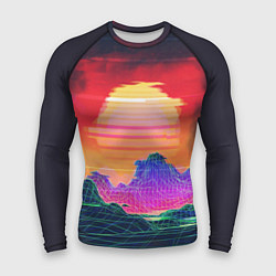 Рашгард мужской Синтвейв неоновые горы на закате, цвет: 3D-принт