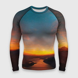 Рашгард мужской Горная река на фоне заката, цвет: 3D-принт