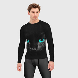 Рашгард мужской Чёрный кот с бирюзовыми глазами, цвет: 3D-принт — фото 2