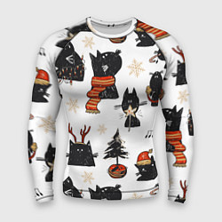 Рашгард мужской Черные котики новогодний узор, цвет: 3D-принт
