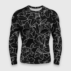 Рашгард мужской Нежные цветы - лилии: черно белыи, цвет: 3D-принт