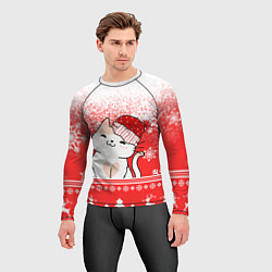Рашгард мужской Новогодний милый котик, цвет: 3D-принт — фото 2