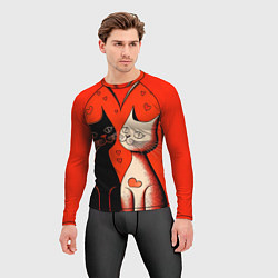 Рашгард мужской Влюблённые кошки на красном фоне, цвет: 3D-принт — фото 2