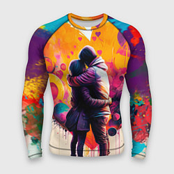 Мужской рашгард Объятие на фоне сердца