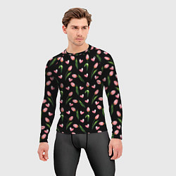 Рашгард мужской Тюльпаны и сердечки на черном - паттерн, цвет: 3D-принт — фото 2