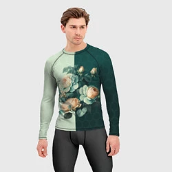 Рашгард мужской Розы на зеленом фоне, цвет: 3D-принт — фото 2