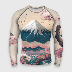 Рашгард мужской Японский пейзаж: цветение сакуры у горы Фудзияма, цвет: 3D-принт