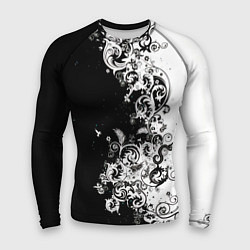 Рашгард мужской Черно-белые цветы и колибри, цвет: 3D-принт