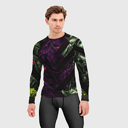 Рашгард мужской Фиолетовая текстура с зелеными вставками, цвет: 3D-принт — фото 2