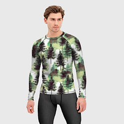 Рашгард мужской Хвойный лес - акварель в зеленых тонах, цвет: 3D-принт — фото 2