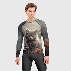Рашгард мужской Серый котенок, винтажное фото, цвет: 3D-принт — фото 2