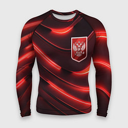 Рашгард мужской Красный неоновый герб России, цвет: 3D-принт