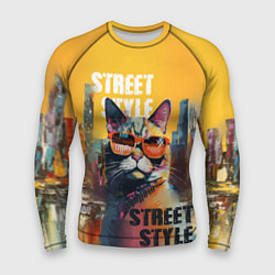 Рашгард мужской Кот в городе - street style, цвет: 3D-принт