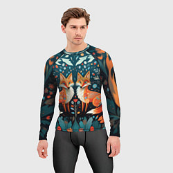 Рашгард мужской Две лисички в стиле фолк арт, цвет: 3D-принт — фото 2