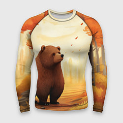 Рашгард мужской Мишка в осеннем лесу фолк-арт, цвет: 3D-принт