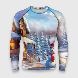 Рашгард мужской Новогодняя деревня и снеговик, цвет: 3D-принт