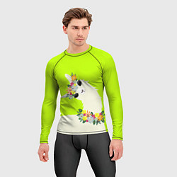 Рашгард мужской Летняя лама - альпака в венке, цвет: 3D-принт — фото 2