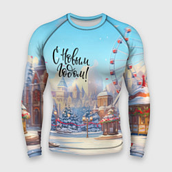 Рашгард мужской С новым годом новогодний город, цвет: 3D-принт