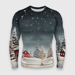 Мужской рашгард Зимний пейзаж с елями и снегом