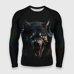 Рашгард мужской Волк чёрный хищник, цвет: 3D-принт