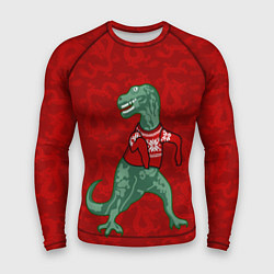 Рашгард мужской Динозавр в свитере - новогодние драконы, цвет: 3D-принт