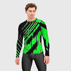 Рашгард мужской Зелёные линии на чёрном фоне, цвет: 3D-принт — фото 2
