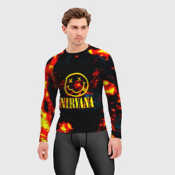 Рашгард мужской Nirvana rock огненное лого лава, цвет: 3D-принт — фото 2