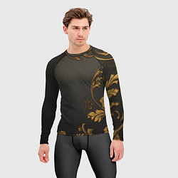 Рашгард мужской Объемные золотые узоры на черной ткани лепнина, цвет: 3D-принт — фото 2