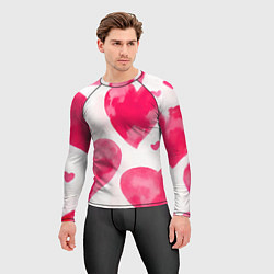 Рашгард мужской Красные сердечки акварель, цвет: 3D-принт — фото 2